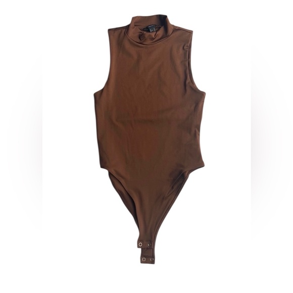 NWT Forever 21 chocolate brown sleeveless mock neck stretch bodysuit size medium - Picture 1 of 7